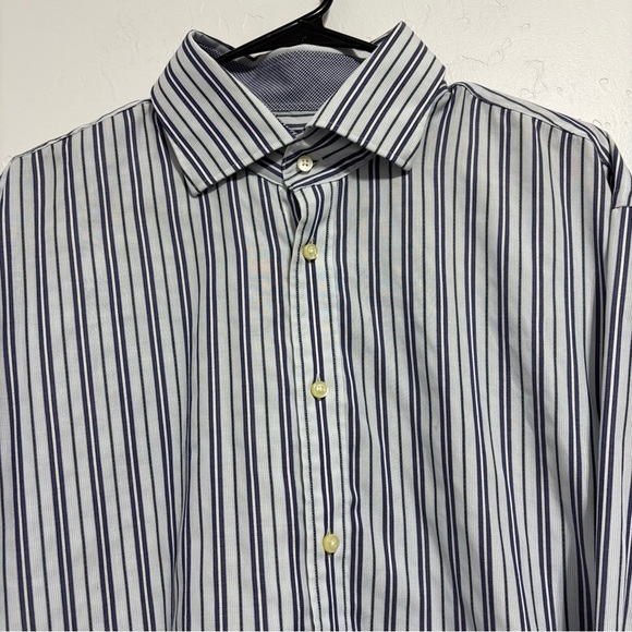 Thomas Dean XXL 100% Cotton Men's Striped Dress Button Front Long Sleeve Shirt - Picture 2 of 6